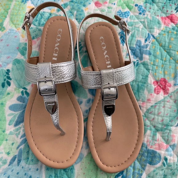 coach silver sandals